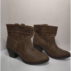 Women's Sz 7.5 Arizona Jean Co Brown Faux Leather 2" Heel Ankle Boot Boho Casual